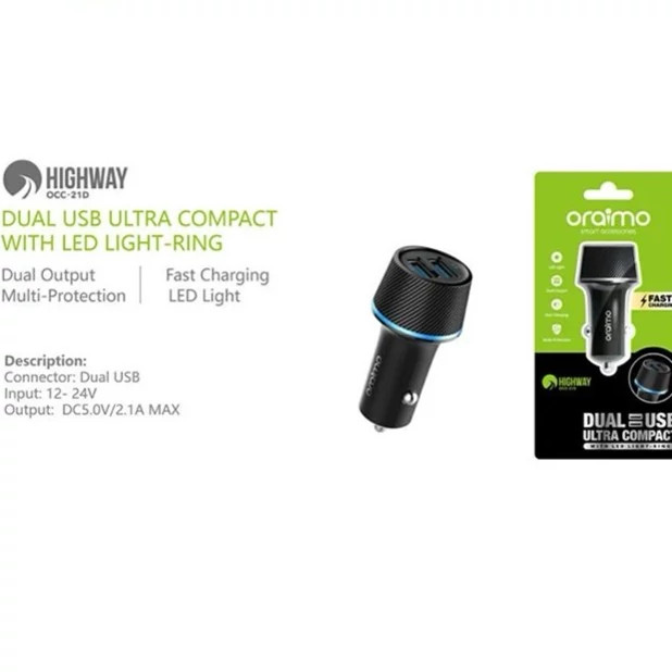 فندکی اورایمو 2آمپر فست شارژ2 پورت خروجی مدل HighWay (21D)