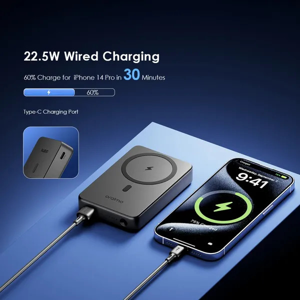 پاوربانک مگ سیف اورایمو مدل OPB-7102W ظرفیت ۱۰ هزار میلی آمپر ساعت ۲۲.۵ وات